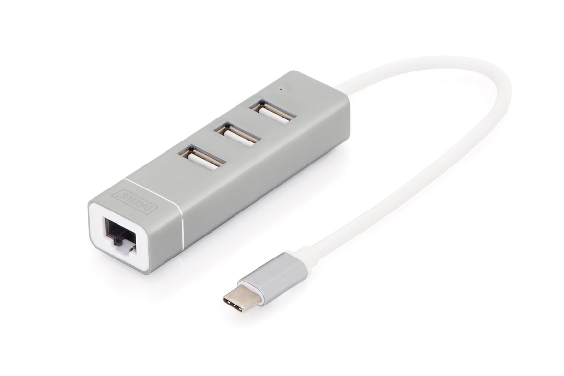 Digitus Concentrateur USB 2.0 3 ports et adaptateur LAN Fast Ethernet avec connecteur de Type C™ Neuf