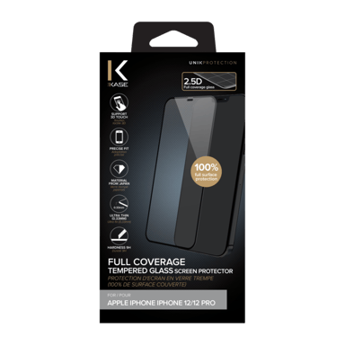 Protezione dello schermo in vetro temperato (100% di copertura della superficie) per Apple iPhone 12/12 Pro, nero
