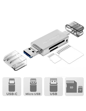 Altadif ALTSDREADER3IN1 Lettore di schede di memoria USB Tipo-A/USB Tipo-C/Micro-USB Bianco
