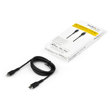 StarTech.com Cable Resistente USB-C a Lightning de 1 m Negro - Cable de Sincronización y Carga USB Tipo C a Lightning con Fibra de Aramida Resistente