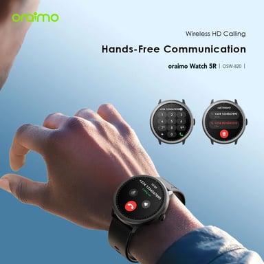 oraimo Watch 5R – Reloj inteligente AMOLED 1,43'', seguimiento de salud, 100+ deportes, batería de larga duración, IP68