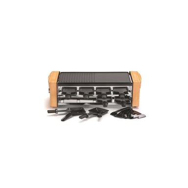 Raclette 8 personnes KITCHENCHEF KCWOODLUX8 1200 W Plaque double face antiadhésive Bambou Noir/Naturel
