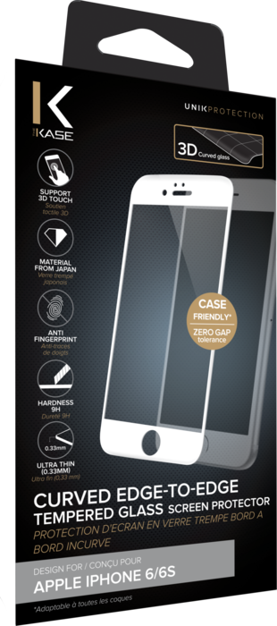Protection d'écran en verre trempé Bord à Bord Incurvé pour Apple iPhone 6/6s, Blanc