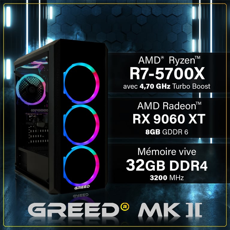 GREED MK2 Gaming PC / Ordinateur AMD Ryzen 7 Nvidia Geforce RTX 5060 RAM DDR4 SSD PC Gamer avec WiFi + Windows 11 Pro Neuf - vue 4