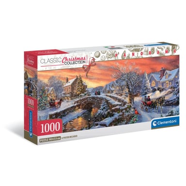 Puzzle 1000 pièces Clementoni PZL 1000 Panorama Noël « Over the Bridge » Neige - Neuf