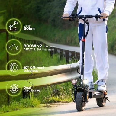Scooter eléctrico - ECROSS DUO - 800 W - Neumáticos 10 - Max 25 km/h - Autonomía hasta 60 km