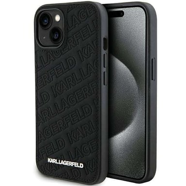 Custodia Karl Lagerfeld per iPhone 15 6.1'' nero Custodia rigida con motivo K trapuntato