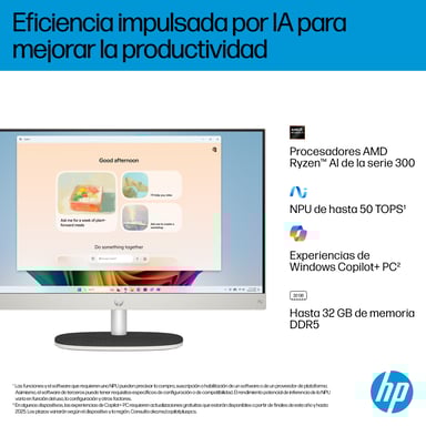 HP All-in-One Desktop Next Gen AI 24-ct2001ns PC Copilot+ PC AMD Ryzen AI 5 340 16 Go DDR5-SDRAM 1 To SSD DOS free