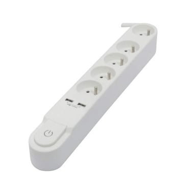 CHACON Bloc multiprise 5 prises 16 A avec interrupteur, 2 ports USB et câble 3 m HO5VV-F 3x1,5 mm²