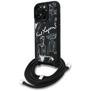 Custodia Karl Lagerfeld Crossbody Grained Logo per iPhone 16 Pro Max, nera