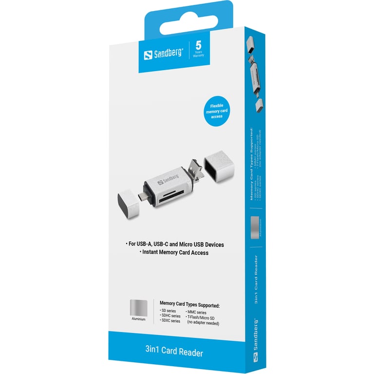 Sandberg Card Reader USB C+USB+MicroUSB Neuf - vue 2