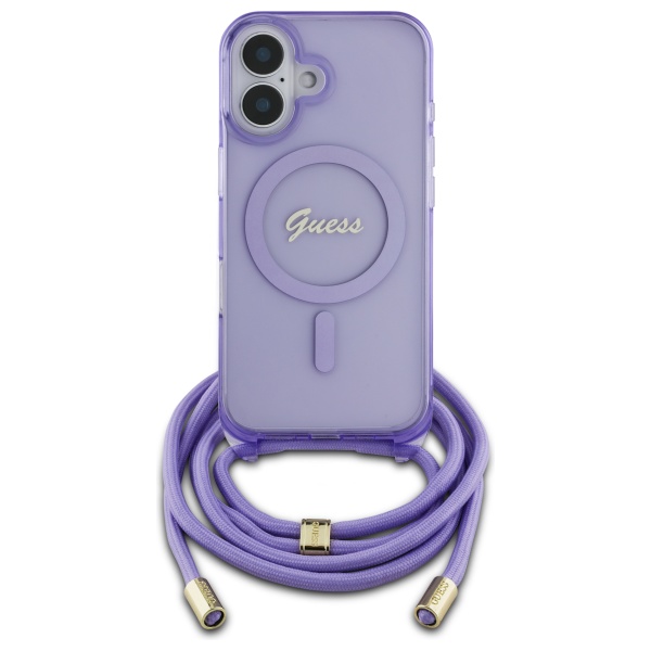 Guess Coque IML Crossbody Cord Script MagSafe avec cordon pour iPhone 16