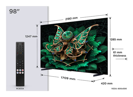 TCL 98C7K TV 2,49 m (98'') 4K Ultra HD Smart TV Wifi Métallique 3000 cd/m²