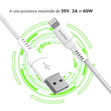 imoshion ?Câble Lightning vers USB - Non MFi - Textile tressé - 0,5 mètre - Blanc