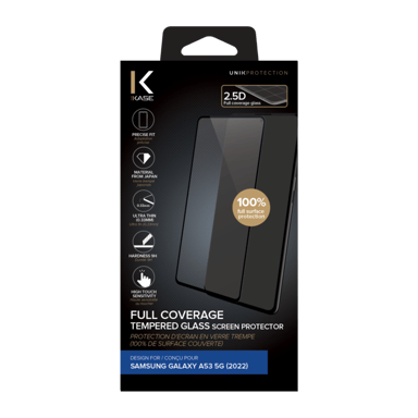 Protection d'écran en verre trempé (100% de surface couverte) pour Samsung Galaxy A53 5G 2022, Noir