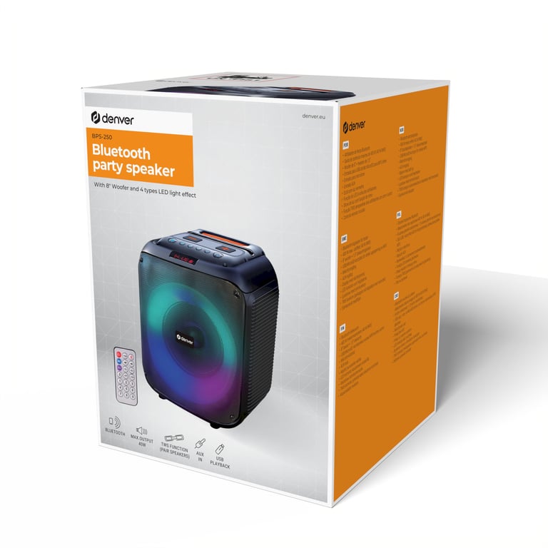 Enceinte Portable Denver BPS-250 – 40 W, Bluetooth, Woofer 8 Pouces - vue 2