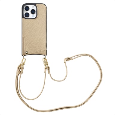 Selencia Coque de télephone Nova avec cordon et porte-cartes pour Apple iPhone 16 Pro - Beige