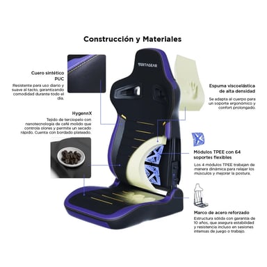 Sedia gaming XL Vertagear PL4800 HyGenNX Midnight Purple – Ergonomia ContourMax™, ventilazione VertaAir™, tessuto antiodore, braccioli 4D