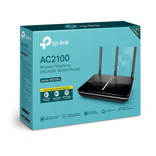 TP Link Archer VR2100v V1 Routeur sans fil modem ADSL commutateur 4 ports 1GbE ports WAN : 2 Wi Fi 5 Bi bande adaptateur de téléphone VoIP DECT - vue 4