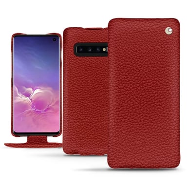 Housse cuir Samsung Galaxy S10 - Rabat vertical - Rouge - Cuir grainé