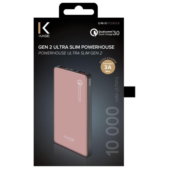 Batería externa PowerHouse ultra slim GEN 2.0 de 10.000 mAh (37 Wh), oro rosa