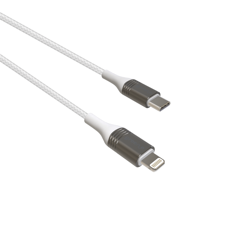 GREEN E - Cable Ecoconçu pour IPHONE 13 Lightning vers USB-C – Nylon - 1,20  m - BLANC - Green_E