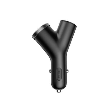 Chargeur Voiture Y-Type avec 2 Ports USB et 2 Allume-cigares Noir