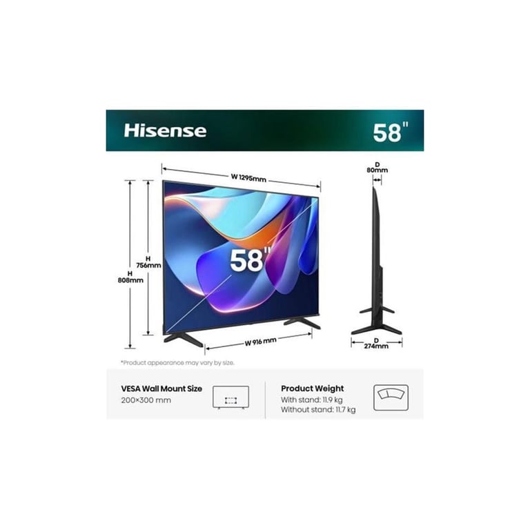 TV LED 4K 58 146 cm 58A6S HISENSE - vue 4