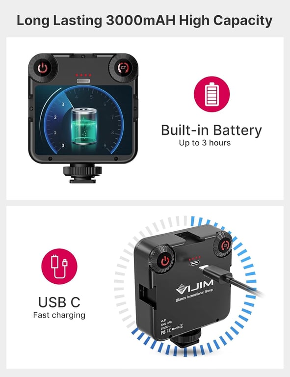Ulanzi VL81 Lumière LED rechargeablee compacte température réglable 3 montures. Neuf - vue 3
