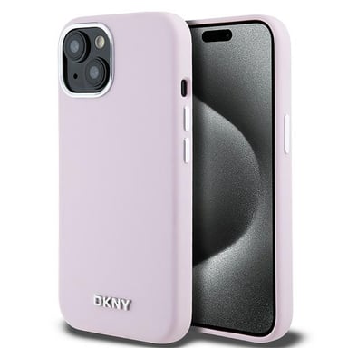 Custodia DKNY per iPhone 15 6.1'' rosa Custodia rigida in silicone liquido Piccolo logo in metallo MagSafe