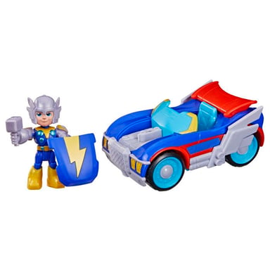 Action figure Thor di 7,5 cm e veicolo Foudremobile, Giocattoli di Supereroi, a partire da 3 anni, Iron Man e I Suoi Amici Straordinari Marvel