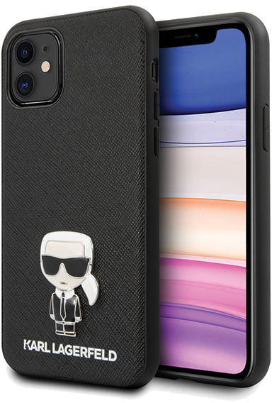 Étui Karl Lagerfeld pour iPhone 12 mini 5.4 noir Saffiano Ikonik Metal