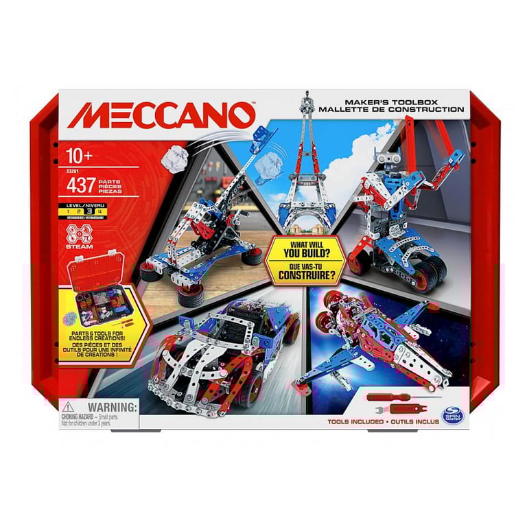 MECCANO MALLETTE DE CONSTRUCTION 5 MODELES 5 Modèles Iconiques Aux Couleurs De La France A Construire Mallette de Rangement Jeu Construction Meccano Avec 2 Outils Jouet Enfant et + - vue 2