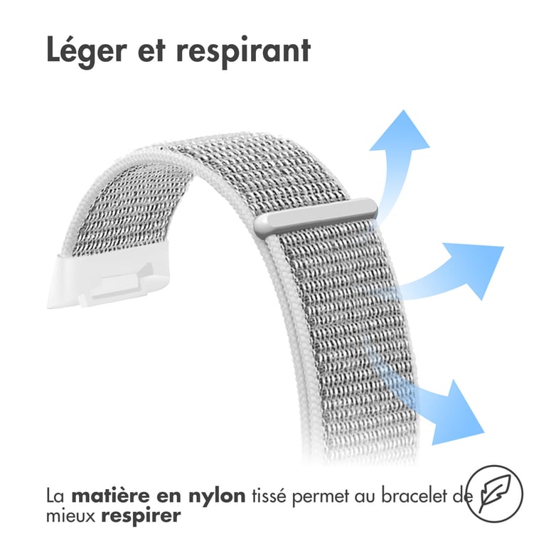 imoshion Bracelet en nylon pour Fitbit Charge 5 - Taille L - Gris clair - Neuf