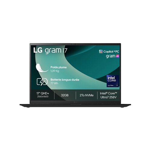 LG Gram 17 (17') Copilot+ Core Ultra 7 32 Go RAM 2 To SSD Noir Obsidien (17Z90TL-G.AU8BF) - Neuf