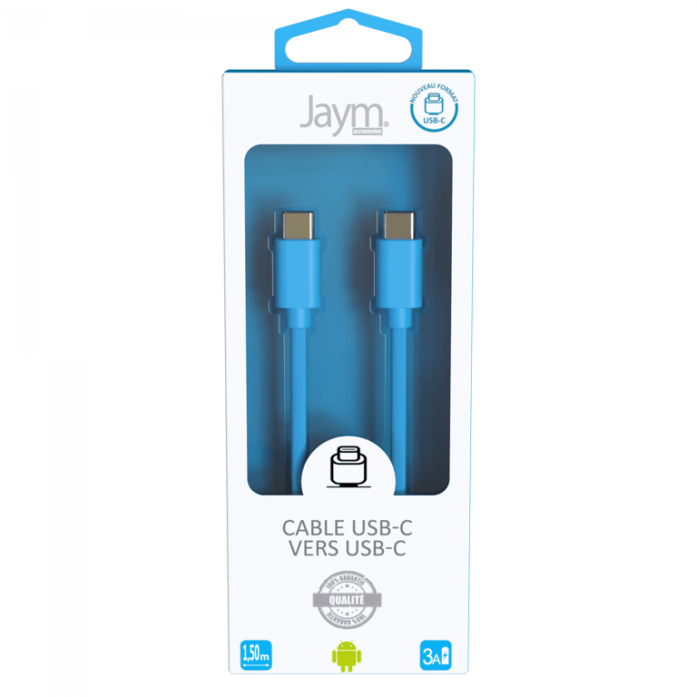 Câble USB-C vers Type-C 3A - 1,5 mètres - Collection POP - Bleu