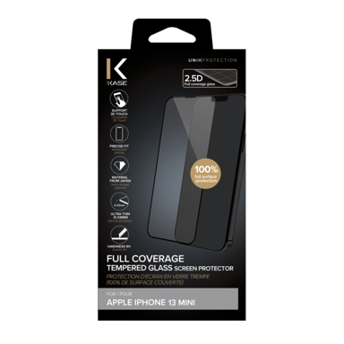 Protection d'écran en verre trempé (100% de surface couverte) pour Apple iPhone 13 mini, Noir