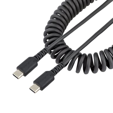StarTech.com Cable de 50cm de Carga USB C a USB C, Cable USB Tipo C Rizado de Carga Rápida y Servicio Pesado, Cable USB 2.0 USBC, de Fibra de Aramida