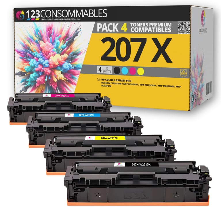 123CONSOMMABLES Toner Compatible pour HP Color Laserjet Pro MFP M283fdw M255dw M282nw M283fdn M255nw W2210X W2211X W2212X W2213X Multipack Cyan Jaune Neuf
