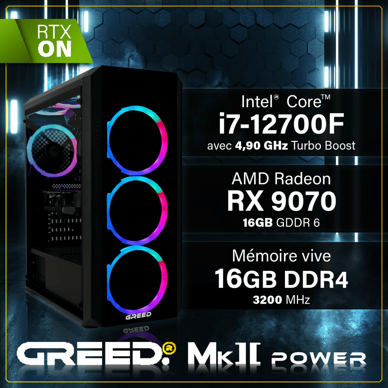 GREED MK2 Power Gaming PC / Ordinateur Intel Core i7 Nvidia Geforce RTX 5060 Ti RAM DDR4 SSD PC Gamer avec WiFi + Windows 11 Pro Neuf - vue 5