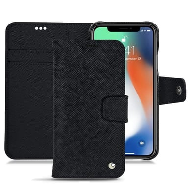 Funda de piel Apple iPhone Xs Max - Solapa billetera - Negro - Piel saffiano