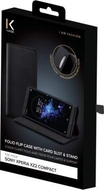 Custodia folio a conchiglia con slot per schede e supporto per Sony Xperia XZ2 Compact, nero