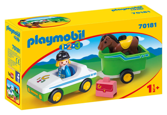 Playmobil 1.2.3 Jinete con coche y remolque