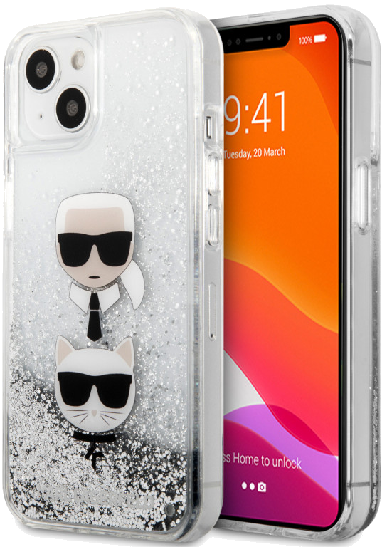 Coque de protection pour iPhone 13 Mini - Motif Karl&Choupette Head Argenté