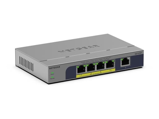 NETGEAR GS105P Non-géré Gigabit Ethernet (10/100/1000) Connexion Ethernet, supportant l'alimentation via ce port (PoE) Montage sur le bureau ou sur le mur Gris - Neuf