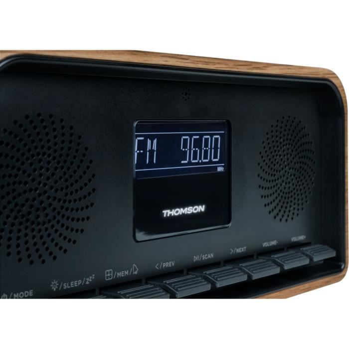 Enceinte Bluetooth rétro Thomson RT850BT - Radio-réveil - Puissance musicale 30 W - Couleur bois/n - Neuf