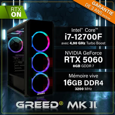 MK2 - PC Gamer - Intel Core i7 12700F - Nvidia Geforce RTX 5060 - Rapide Bureau PC Gaming - 16 GO RAM DDR4 - 1 TO SSD - Ordinateur avec WiFi + Windows 11 Pro