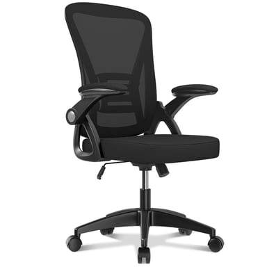 Chaise de bureau ergonomique avec accoudoir relevable à 90°, support lombaire, chaise de bureau avec siège rembourré-noir