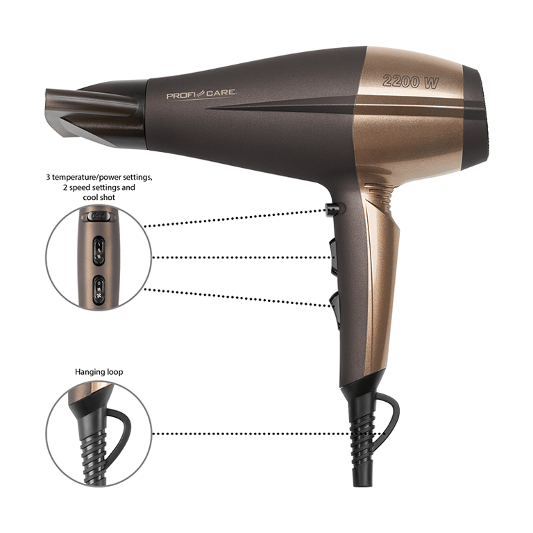 Sèche-cheveux 2200W Proficare PC-HT 3010 Marron - Neuf