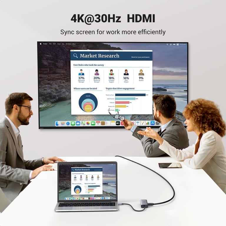 Ugreen USB C to 2*USB3.0+HDMI+RJ 45+SD&TF+PD port Hub Neuf - vue 3